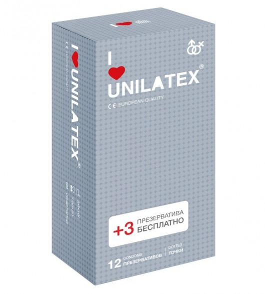 Презервативы с точками Unilatex Dotted - 12 шт. + 3 шт. в подарок - Unilatex - купить с доставкой в Туле
