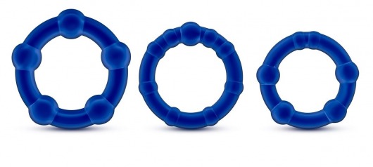 Набор из 3 синих эрекционных колец Stay Hard Beaded Cockrings - Blush Novelties - в Туле купить с доставкой