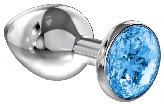 Большая серебристая анальная пробка Diamond Light blue Sparkle Large с голубым кристаллом - 8 см. - Lola Games - купить с доставкой в Туле