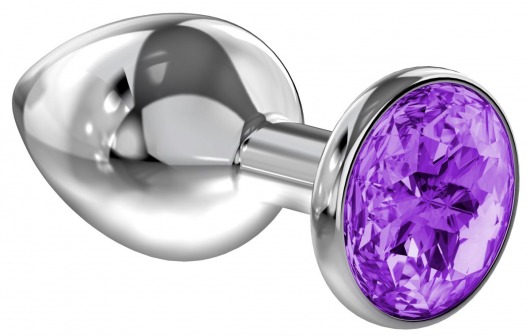 Большая серебристая анальная пробка Diamond Purple Sparkle Large с фиолетовым кристаллом - 8 см. - Lola Games - купить с доставкой в Туле