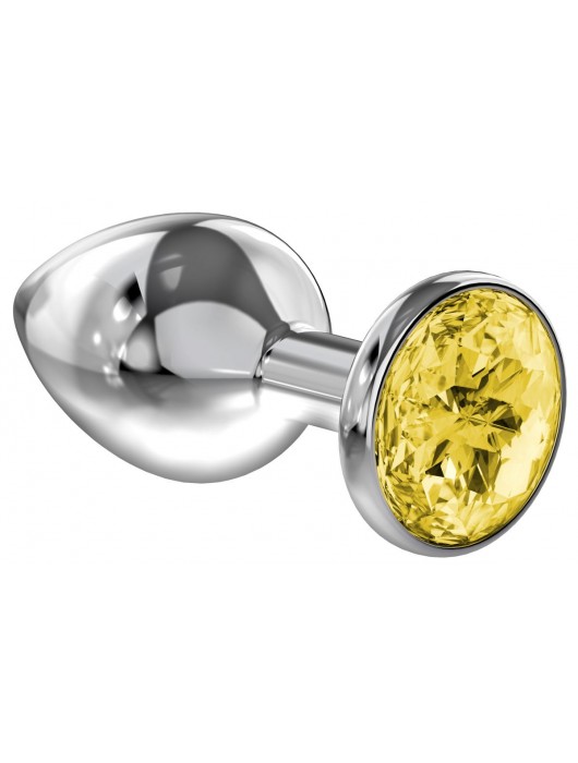 Малая серебристая анальная пробка Diamond Yellow Sparkle Small с жёлтым кристаллом - 7 см. - Lola Games - купить с доставкой в Туле