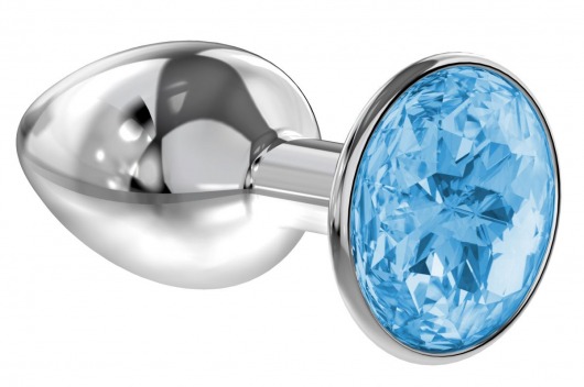 Малая серебристая анальная пробка Diamond Light blue Sparkle Small с голубым кристаллом - 7 см. - Lola Games - купить с доставкой в Туле