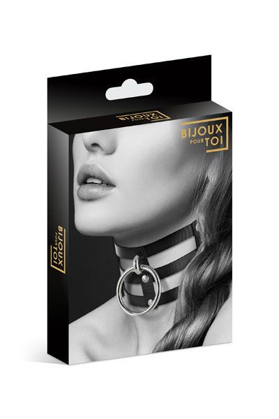 Чёрный тройной чокер с большим кольцом - Bijoux Pour Toi - купить с доставкой в Туле