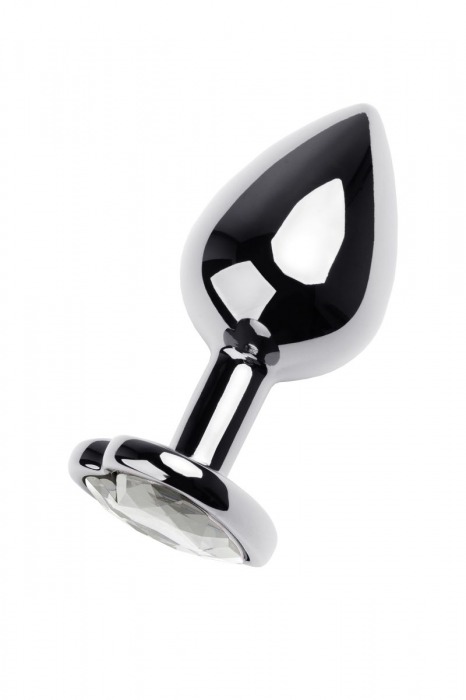 Серебристая анальная пробка с прозрачным кристаллом-сердцем - 8 см. - ToyFa - купить с доставкой в Туле