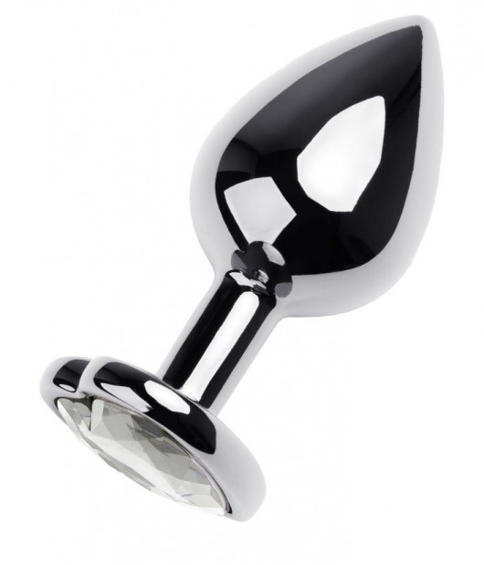 Серебристая анальная пробка с прозрачным кристаллом-сердцем - 8 см. - ToyFa - купить с доставкой в Туле