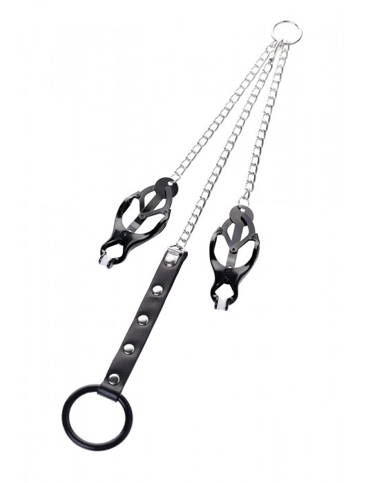 Черно-серебристые зажимы для сосков с кольцом для пениса TOYFA Metal - ToyFa - купить с доставкой в Туле