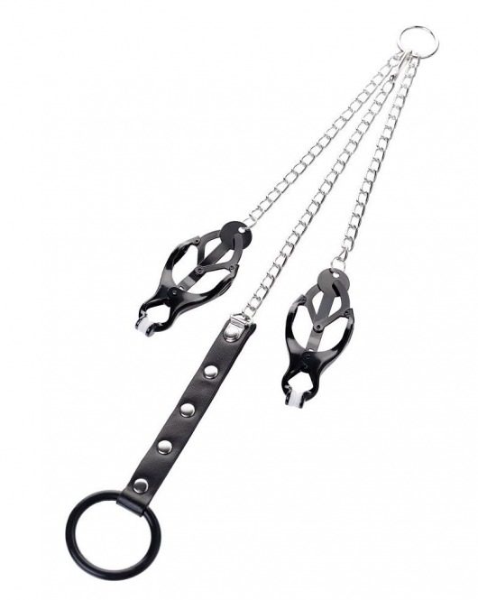 Черно-серебристые зажимы для сосков с кольцом для пениса TOYFA Metal - ToyFa - купить с доставкой в Туле